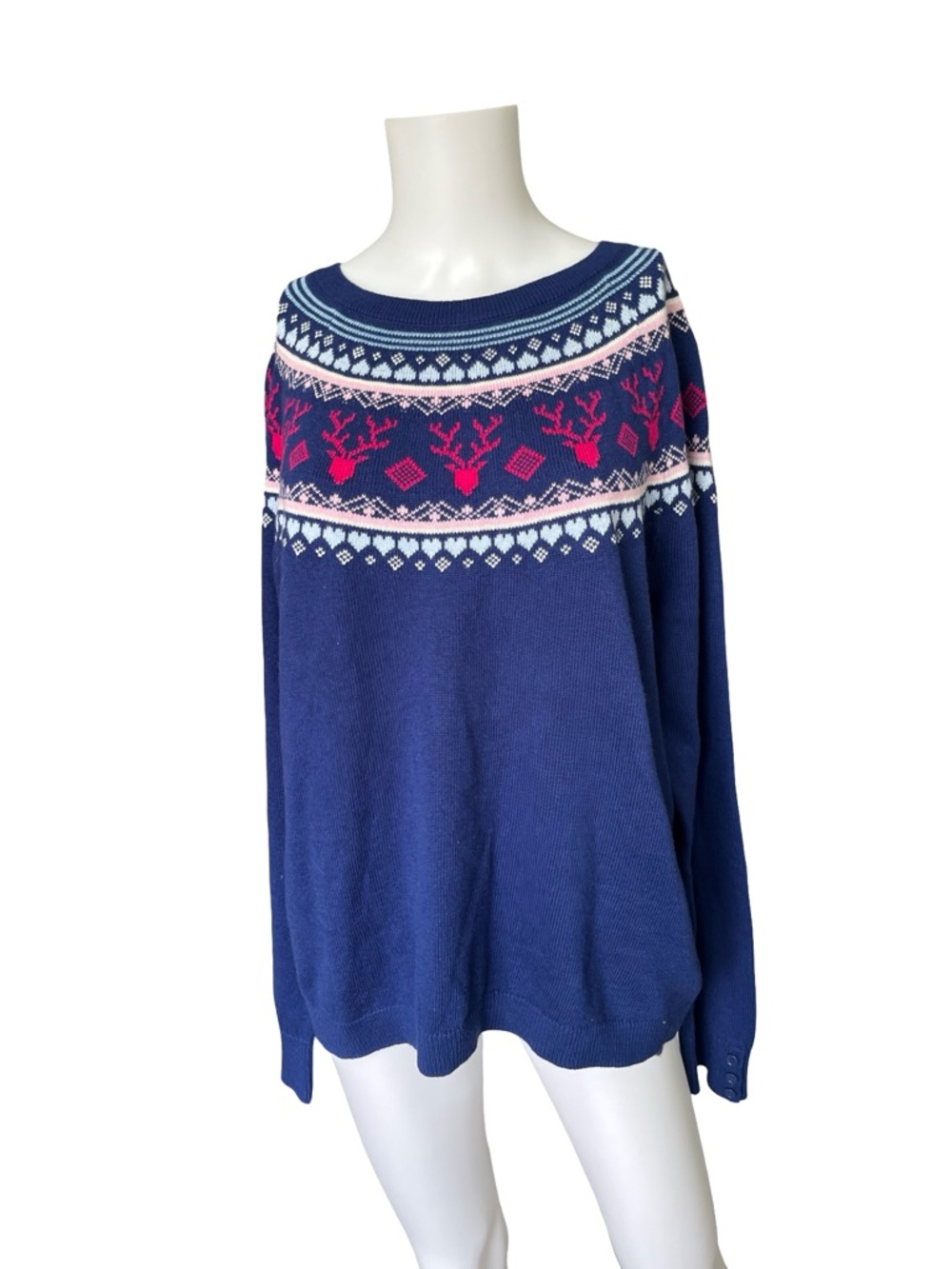 NEW Talbots Sweater Reindeer and Hearts Fair Isle Cotton Cashmere Womens Size XL